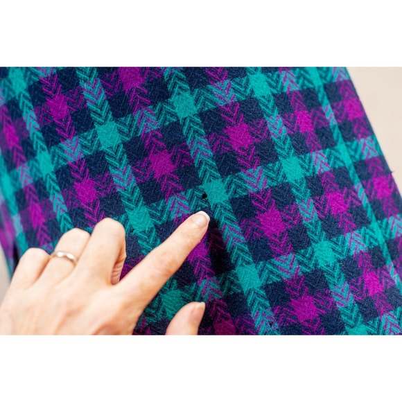 Vintage 80s Tartan Plaid Pendleton Pencil Wiggle Skirt, Purple Teal Black, Sz 16 - Picture 8 of 10